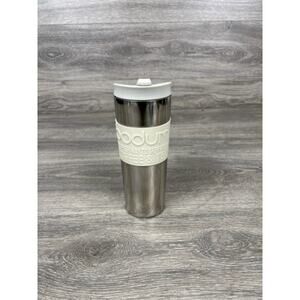 Bodum Vacuum Travel Mug 0.35L, Off White, Stainless Steel Slip Proof Rubber Band